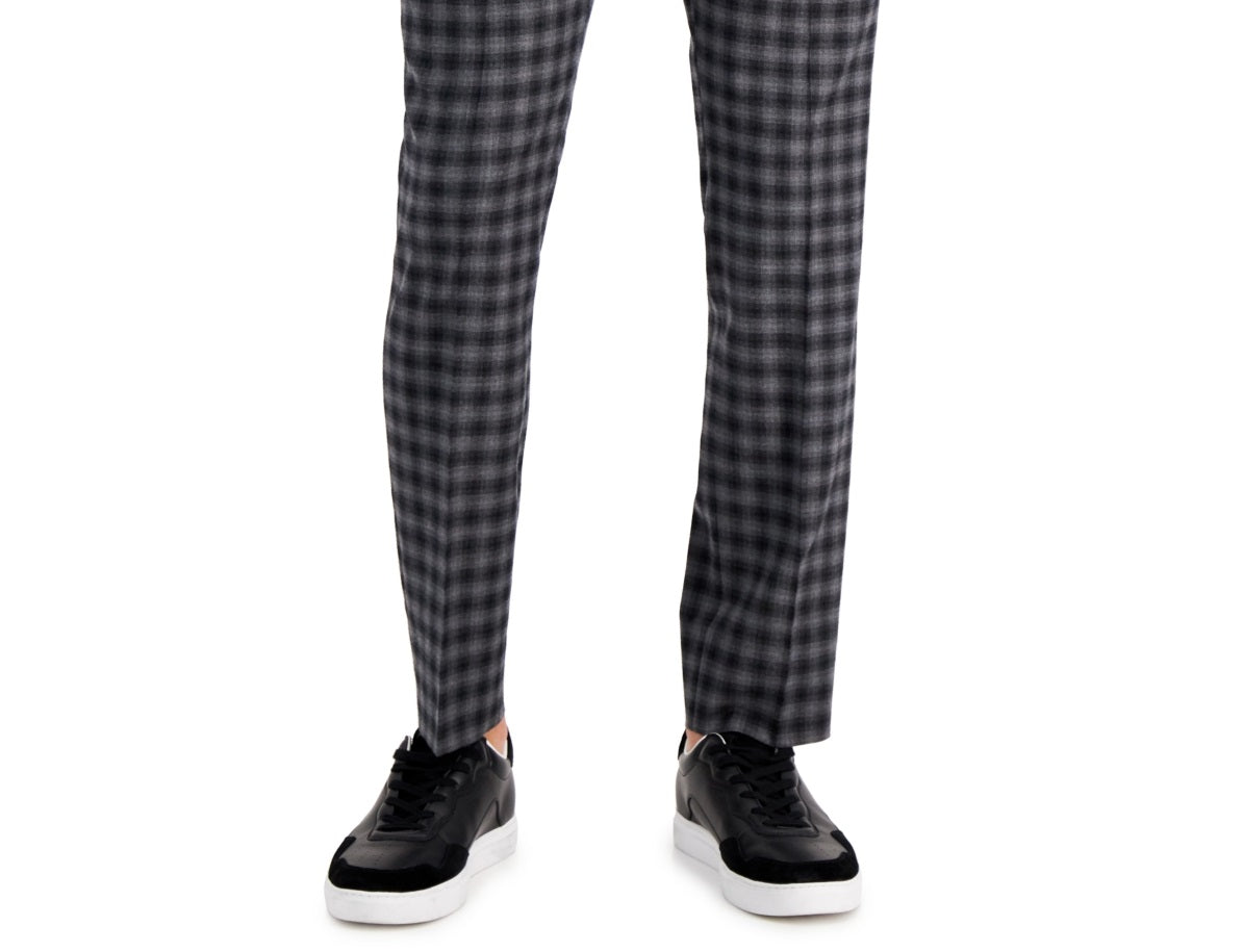 A|X Armani Exchange Men's Slim Fit Buffalo Plaid Wool Suit Pants Gray Size 32X30
