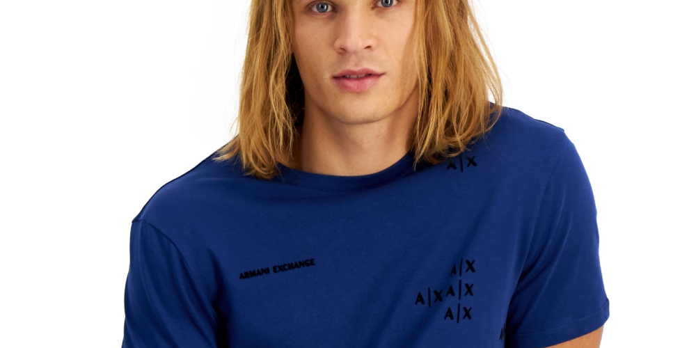 AX Armani Exchange Men's Crewneck Lettered Logo Short-Sleeve T-Shirt Blue Size M