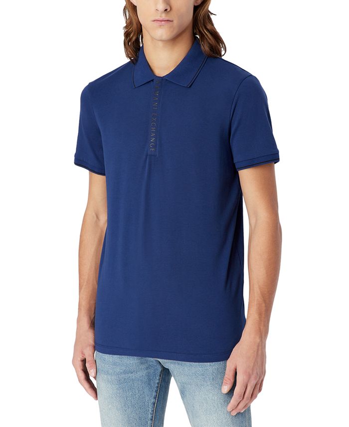AX Armani Exchange Men's Tipped Logo Placket Polo Shirt Blue Size XX-Large