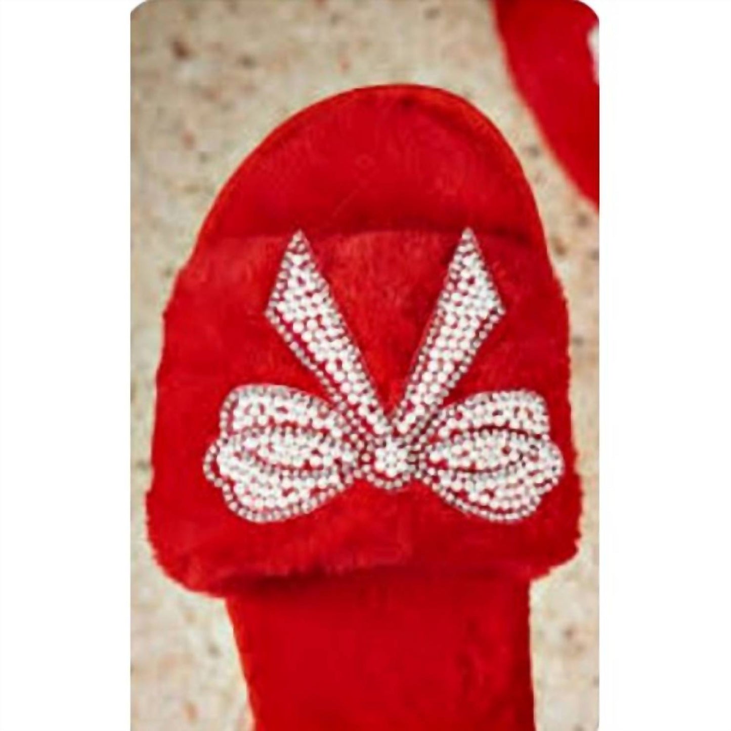 1 The Woman - Women's Plush Rhinestone Bow Slippers
