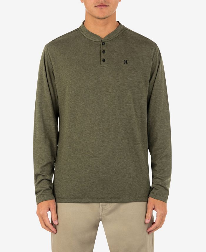 Hurley Men's Vista Henley Button Up Long Sleeve Shirt Green Size Medium