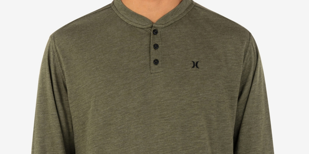 Hurley Men's Vista Henley Button Up Long Sleeve Shirt Green Size Medium