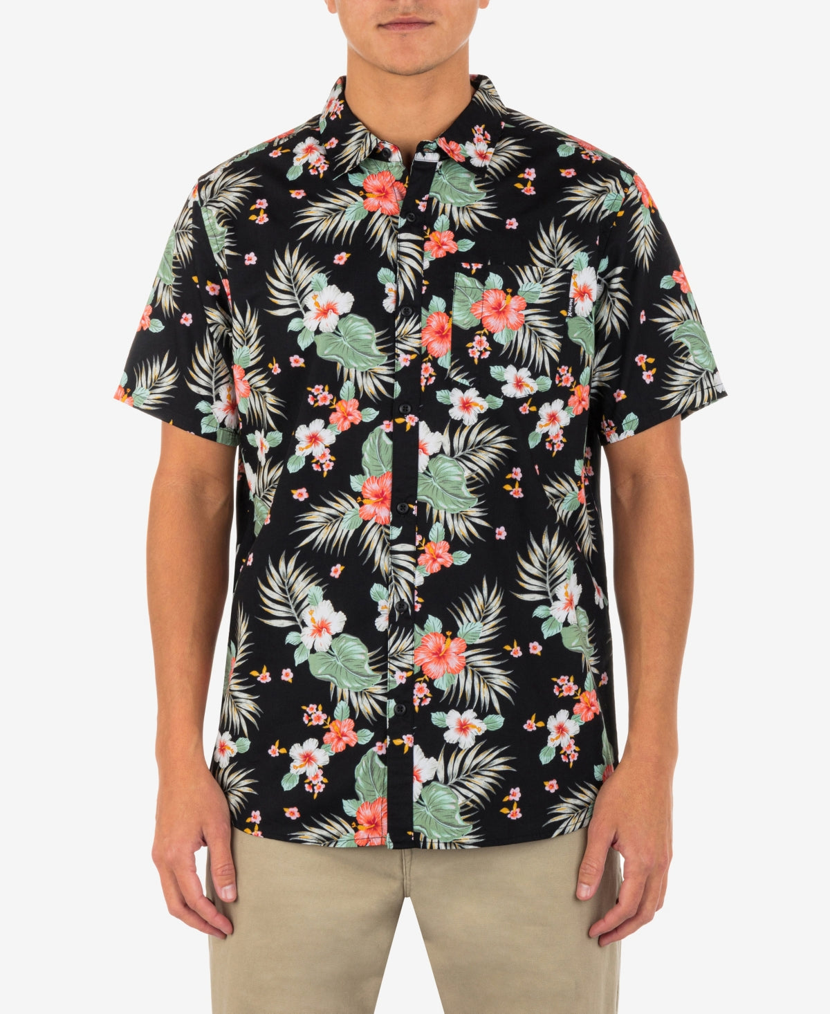 Hurley Men's Wedge Woven Short Sleeve Button Up Shirt Black Size Large