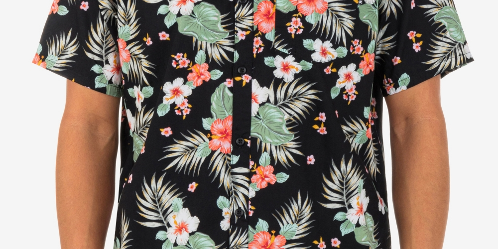 Hurley Men's Wedge Woven Short Sleeve Button Up Shirt Black Size Large