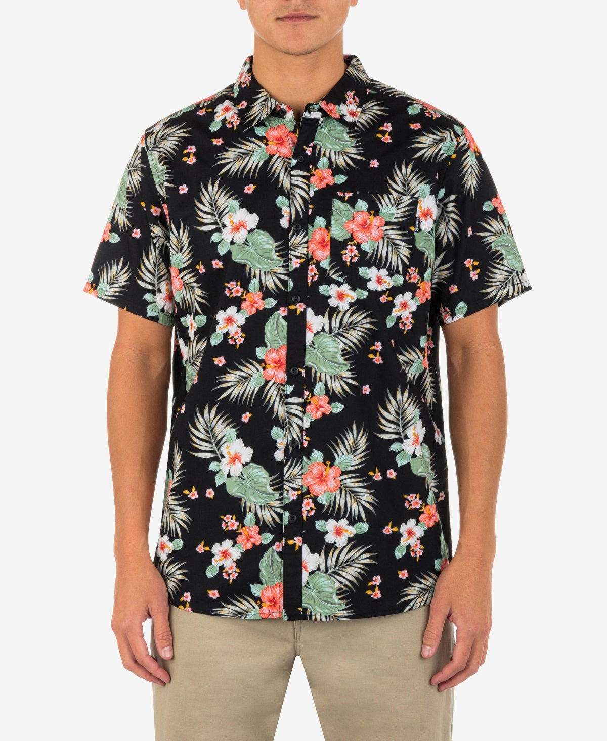 Hurley Men's Organic Wedge Short Sleeve Button Up Shirt Black Size Small