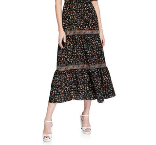 Max Studio Women's Floral Print Smocked Maxi Dress Black Size Large