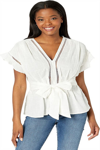 Max Studio Women's White Ruffle Sleeve Top Size Small