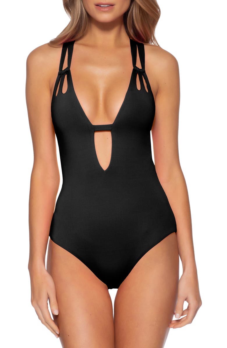 Becca Women's Black Plunge One-Piece Swimsuit Size X-Large