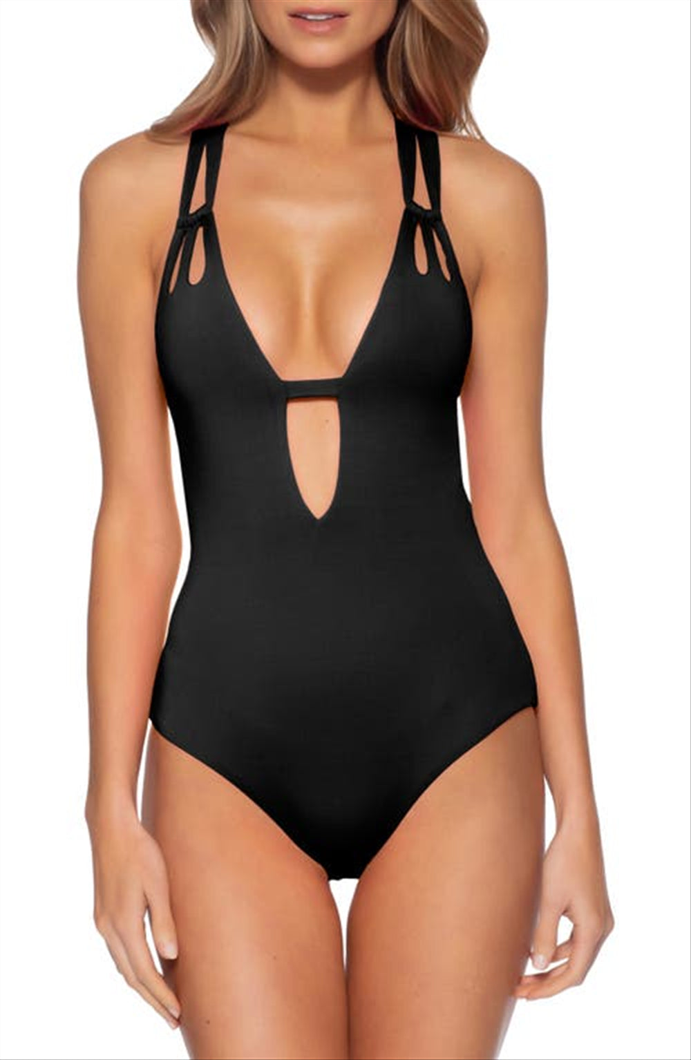 Becca Women's Black Plunge One-Piece Swimsuit Size X-Large