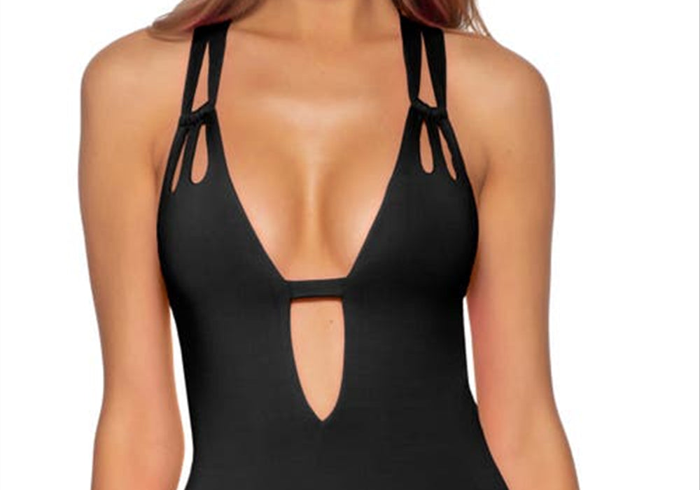Becca Women's Black Plunge One-Piece Swimsuit Size X-Large
