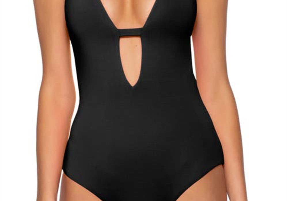 Becca Women's Black Plunge One-Piece Swimsuit Size X-Large