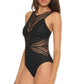 Becca Women's Colorplay High Neck One-Piece Swimsuit Black Size Large