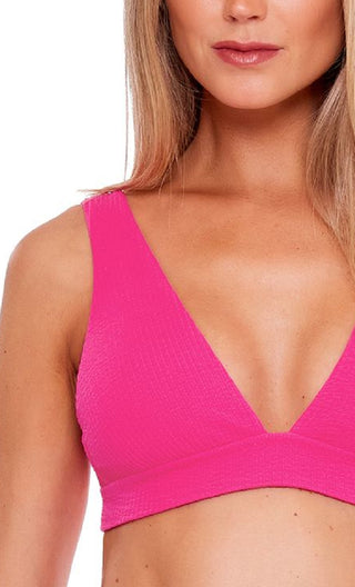 Becca Women's Pucker up Textured Tie Back Bikini Top Swimsuit Pink