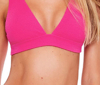 Becca Women's Pucker up Textured Tie Back Bikini Top Swimsuit Pink