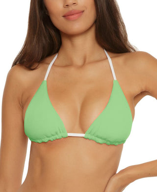 Becca Women's Fine Line Reversible Triangle Bikini Top Green Size Medium