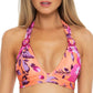 Becca Women's Full Bloom Reversible Halter Bikini Top Coral Size Large