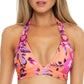 Becca Women's Full Bloom Reversible Halter Bikini Top Coral Size Large
