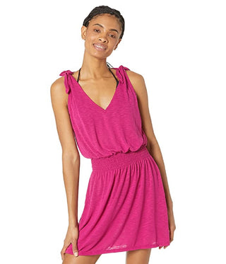 Becca Women's Breezy Basics Tie Shoulder Dress Pink Size Small