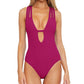Becca Women's Fine Line Plunge One Piece Swimsuit Purple Size Large