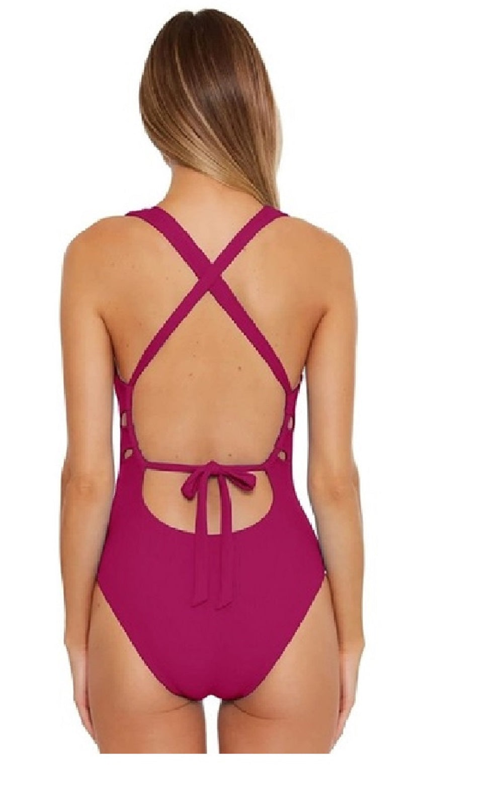 Becca Women's Fine Line Plunge One Piece Swimsuit Purple Size Large