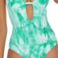 Becca Women's Crystal Ribbed Tie Dye One Piece Swimsuit Green Size M
