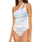 Becca Women's Iconic One Shoulder One Piece Swimsuit White Multi Size Large