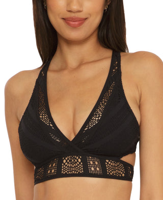 Becca Women's Color Play Laced-Back Bikini Top Women's Swimsuit Black Size Medium