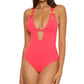 Becca Women's Color Code Plunge One Piece Swimsuit Pink Size Large