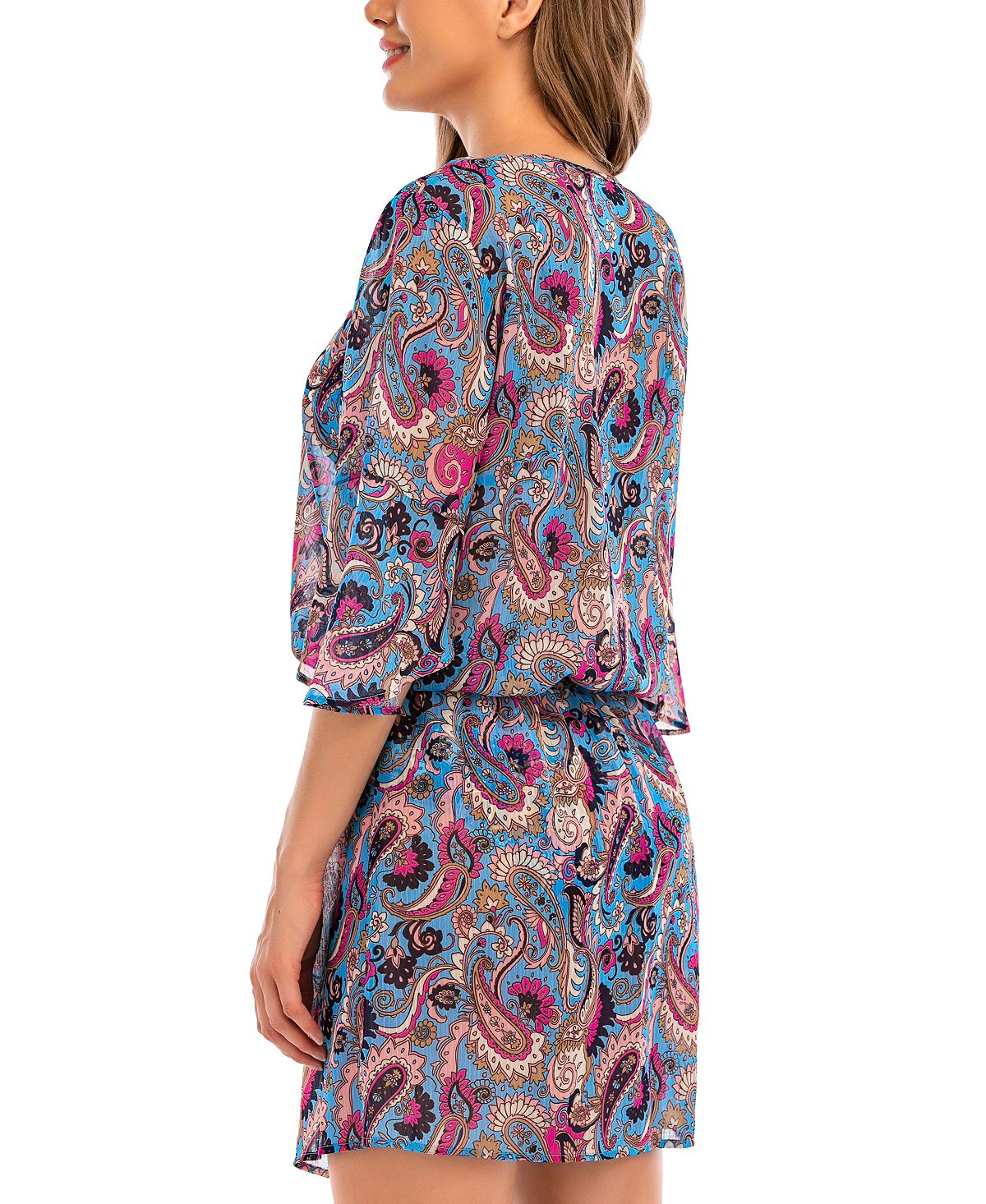 Lucky Brand Women's Paisley Poolside Charm Tunic Swimsuit Blue Size X-Small