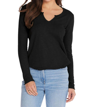 Bobi - Split V-neck Tee With Raw Cut Binding