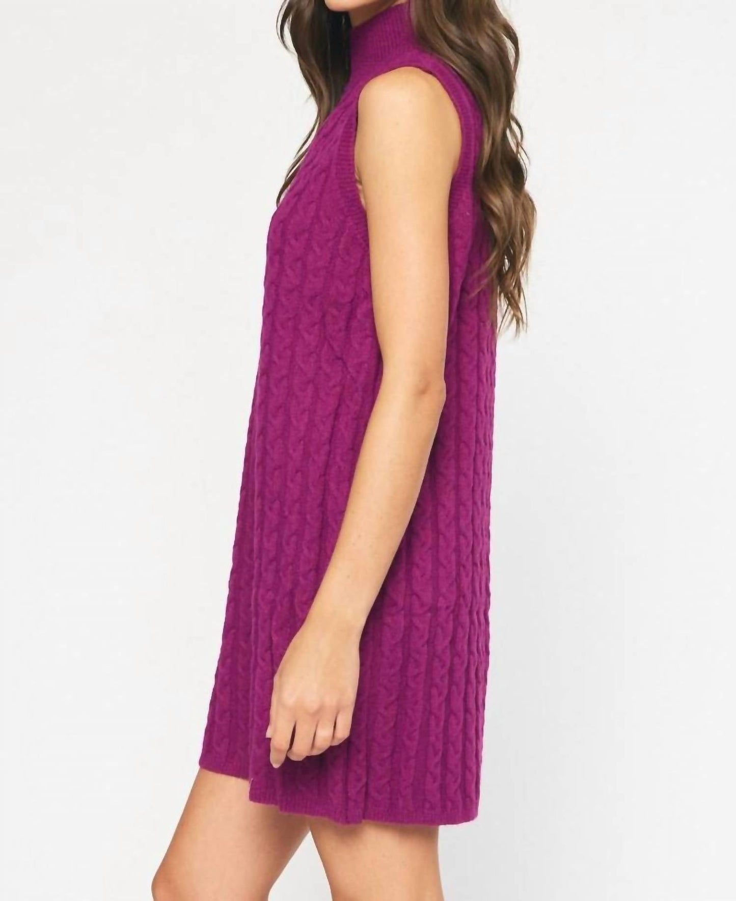 Entro - Mock Neck Cable Knit Sweater Dress