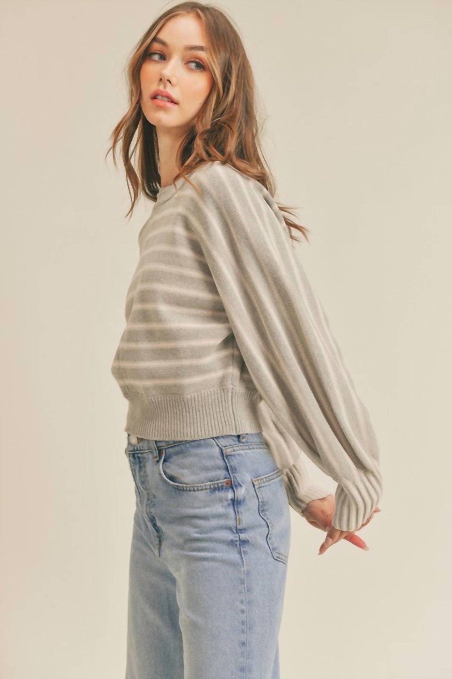 &Merci - Striped Batwing Sleeve Crew Sweater