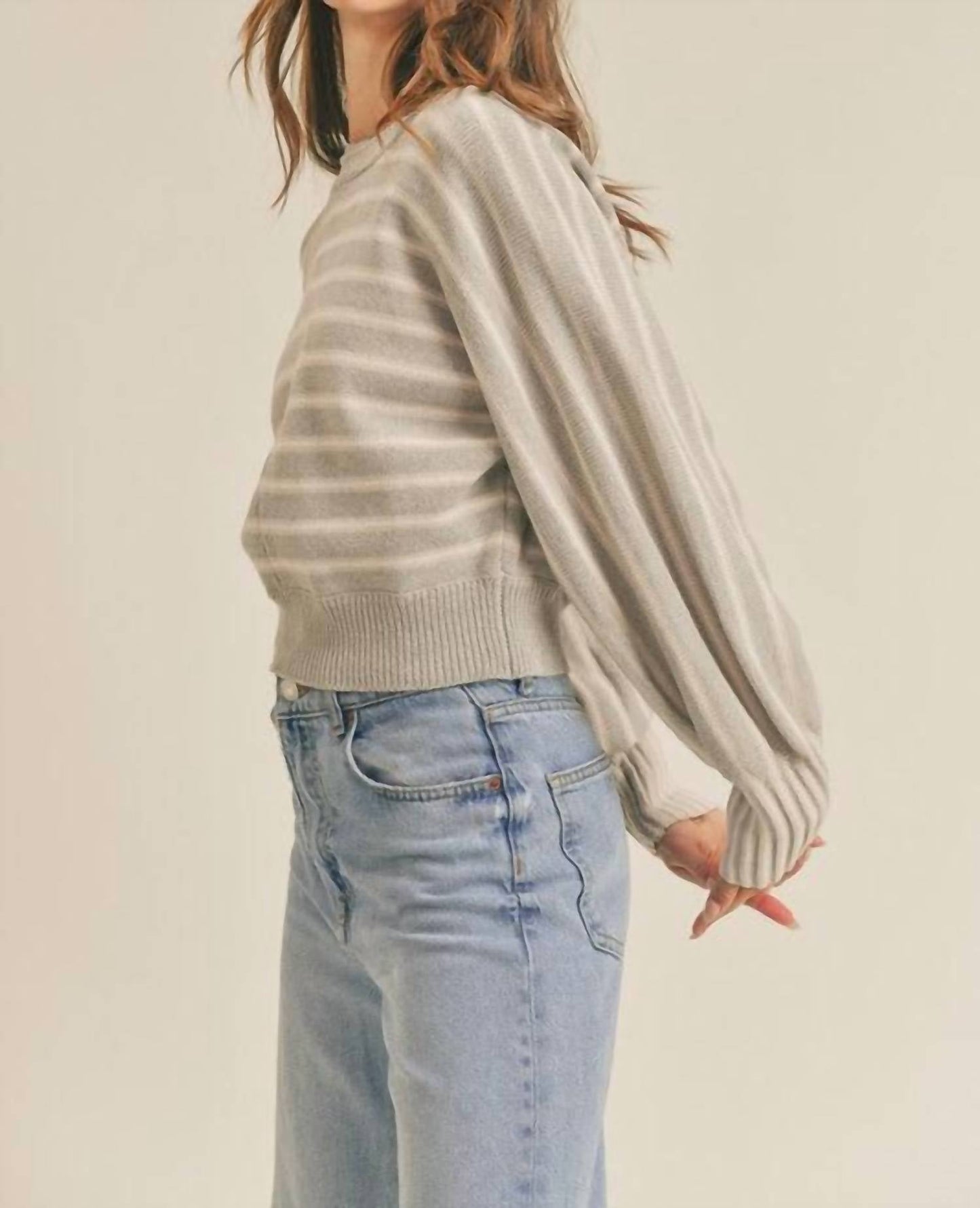 &Merci - Striped Batwing Sleeve Crew Sweater
