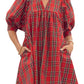 Entro - Plaid Puff Sleeve Holiday Dress