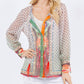 Paparazzi - Woven Sheer Ikat Button Front Blouse - Unlined