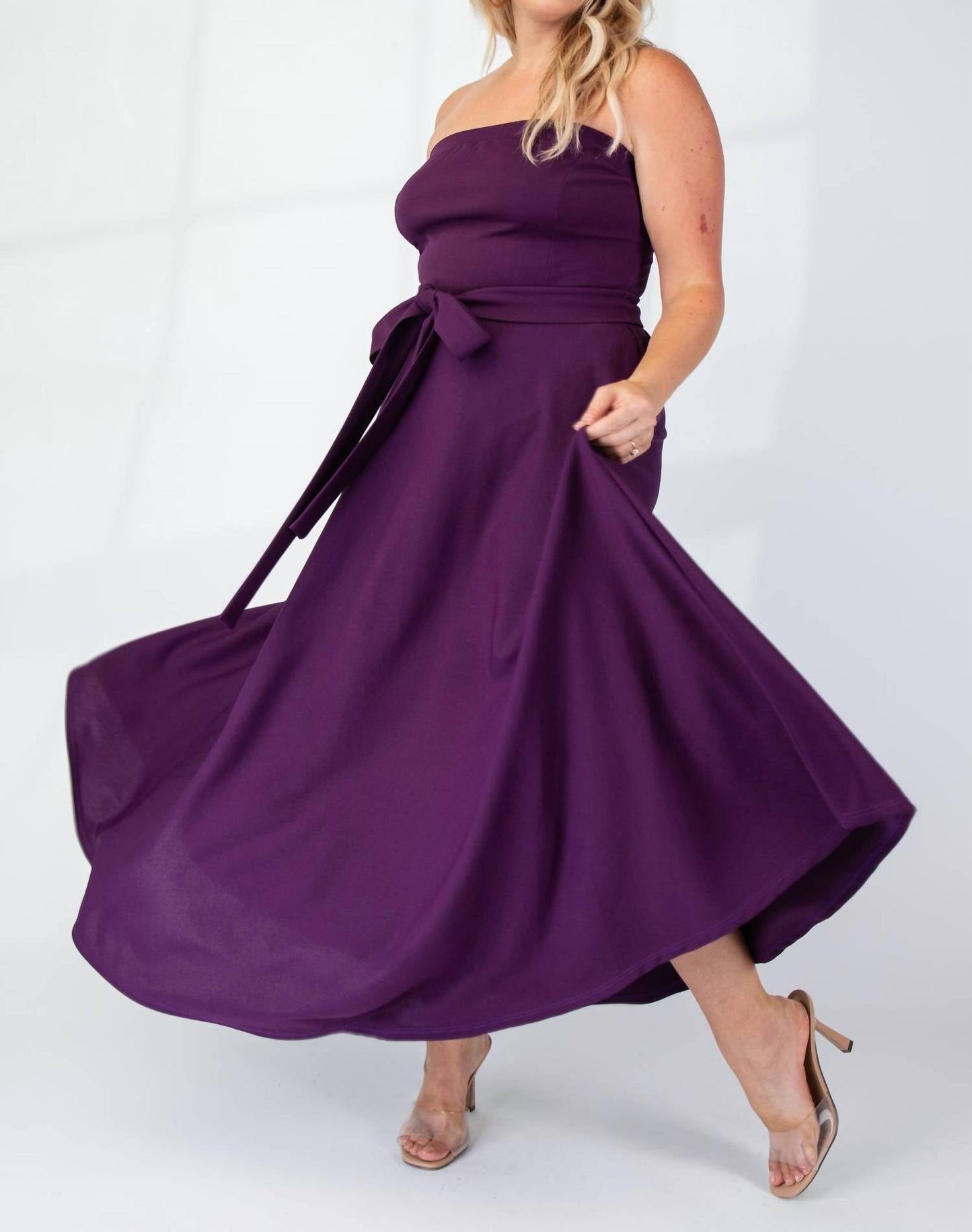 The Curve La - Plus Size Knit Tube Maxi Dress With Self Belt