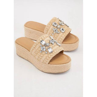 Soda - Women's Rhinestone Raffia Platform Sandals