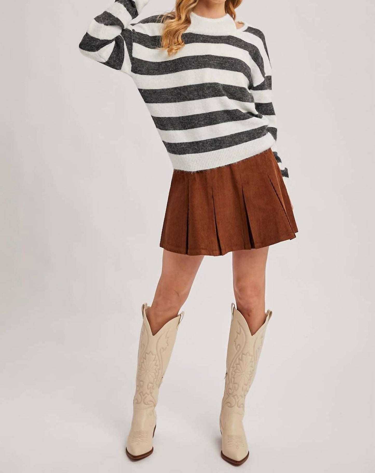 Bluivy - Women's Inner Tank Top Fuzzy Striped Knit Sweater