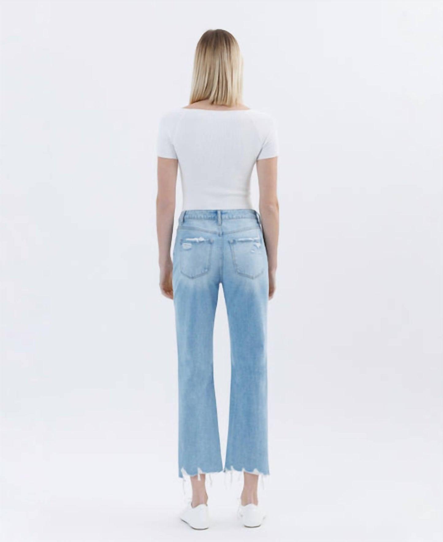 Flying Monkey - High Rise Distressed Raw Hem Crop Straight Jeans