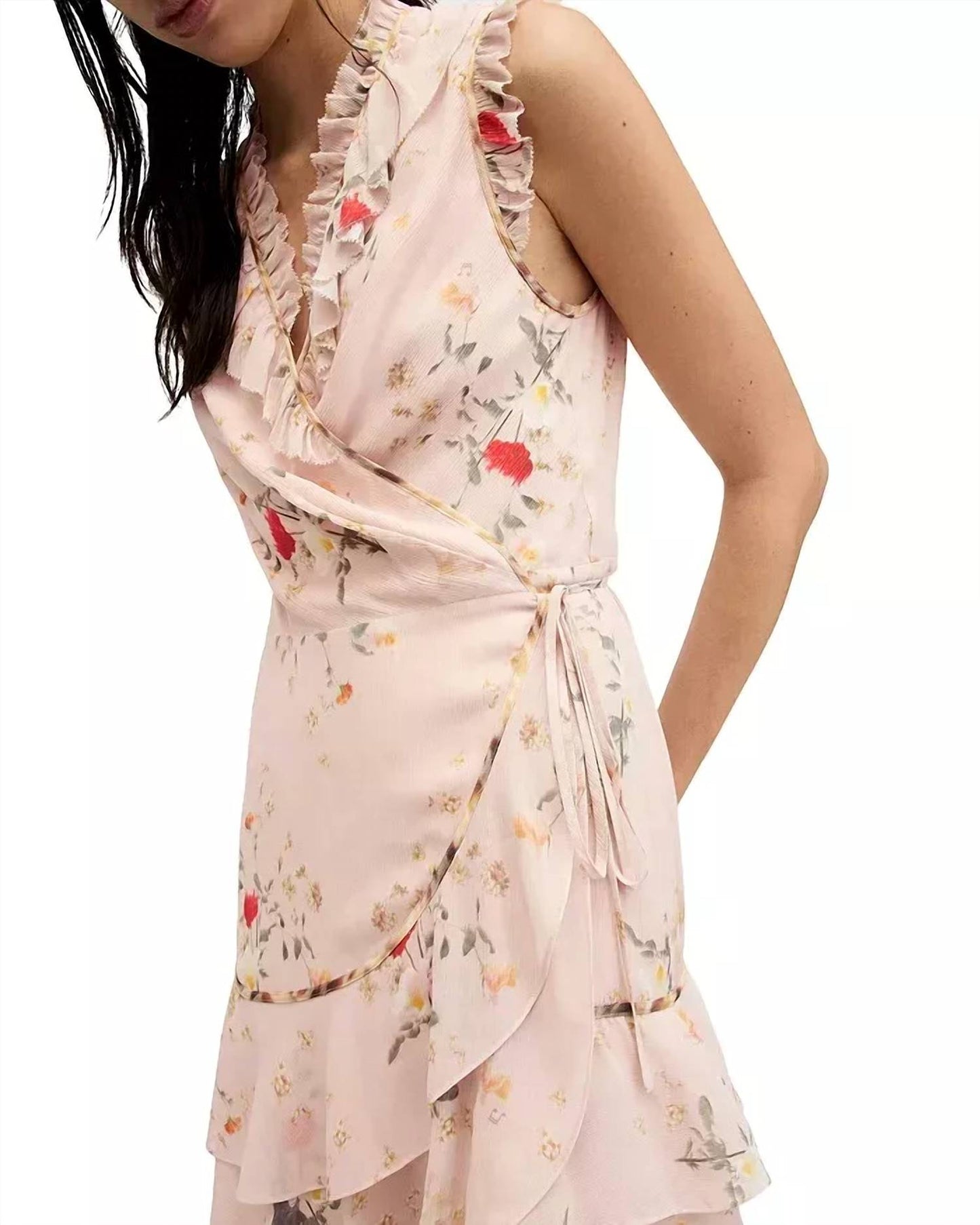 Allsaints - Ari Kora Floral Print Ruffle Wrap Mini Dress