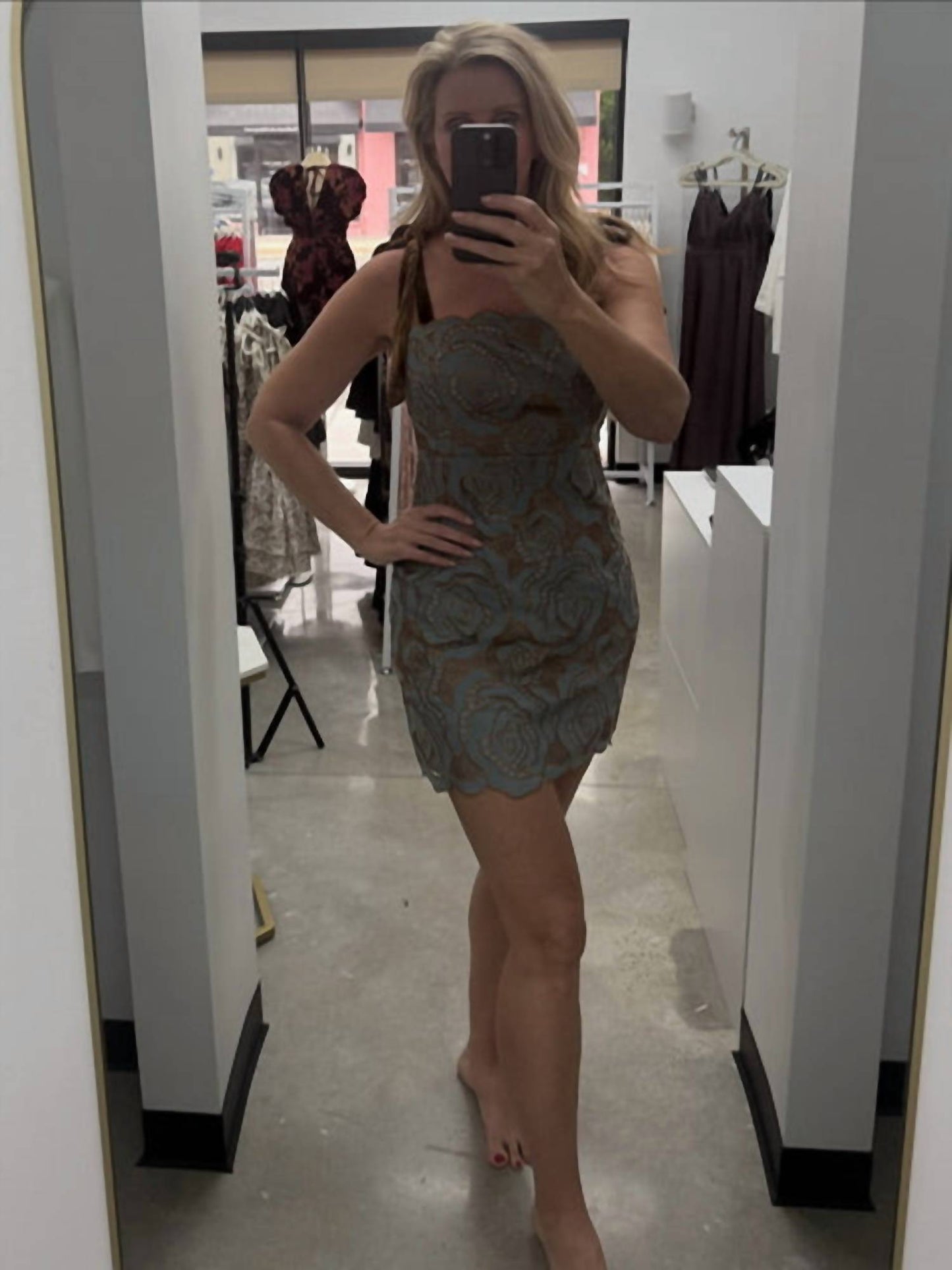 Adelyn Rae - Donna Velvet Tie Strap 3D Lace Mini Dress