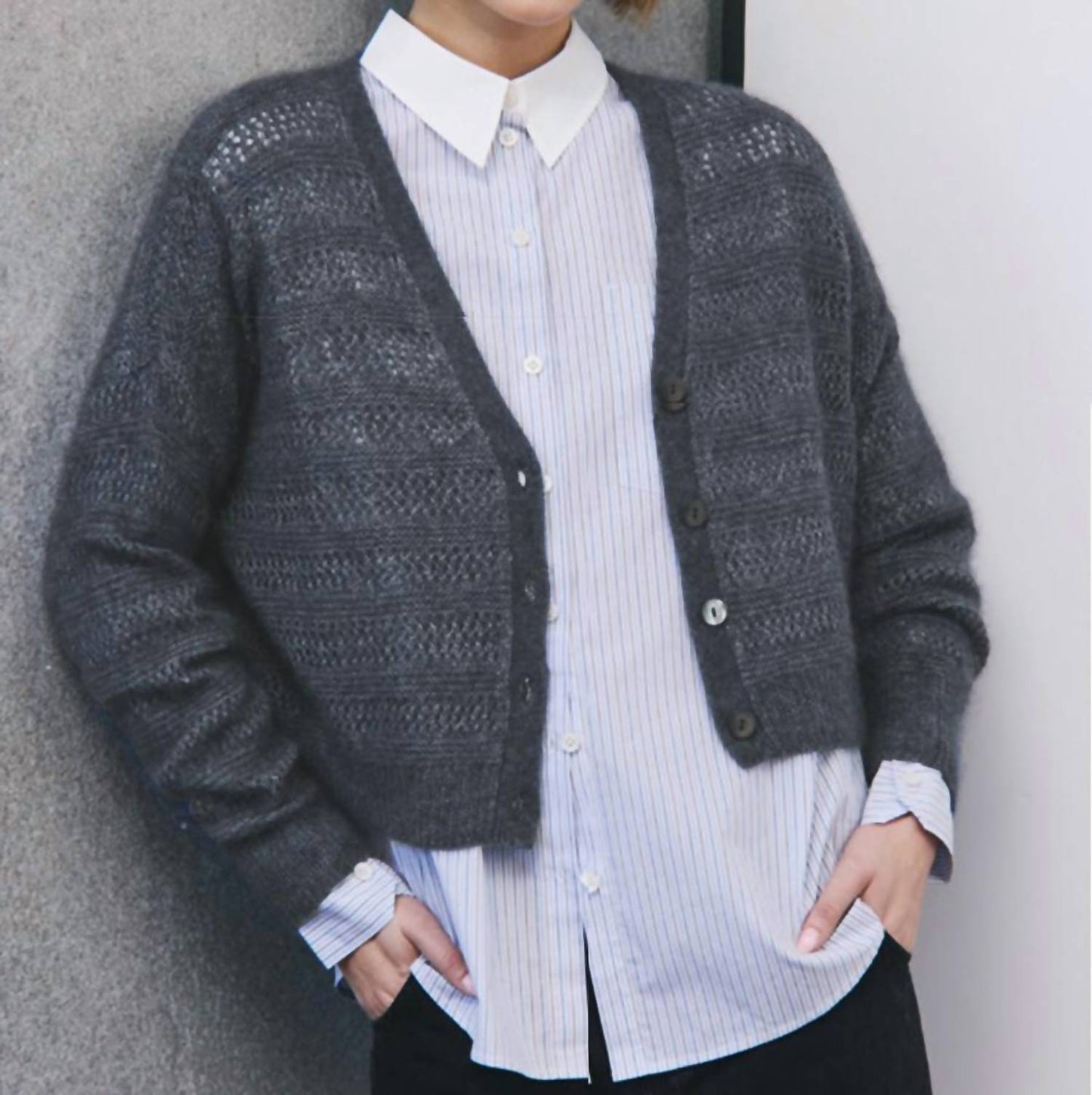 Autumn Cashmere - Fancy Stitch V Neck Cardigan