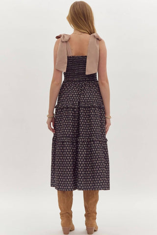 Entro - Floral Print Self Tie Midi Dress