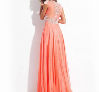 Rachel Allan - Beaded High Mesh Neck Chiffon Prom Gown