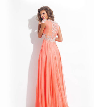 Rachel Allan - Beaded High Mesh Neck Chiffon Prom Gown