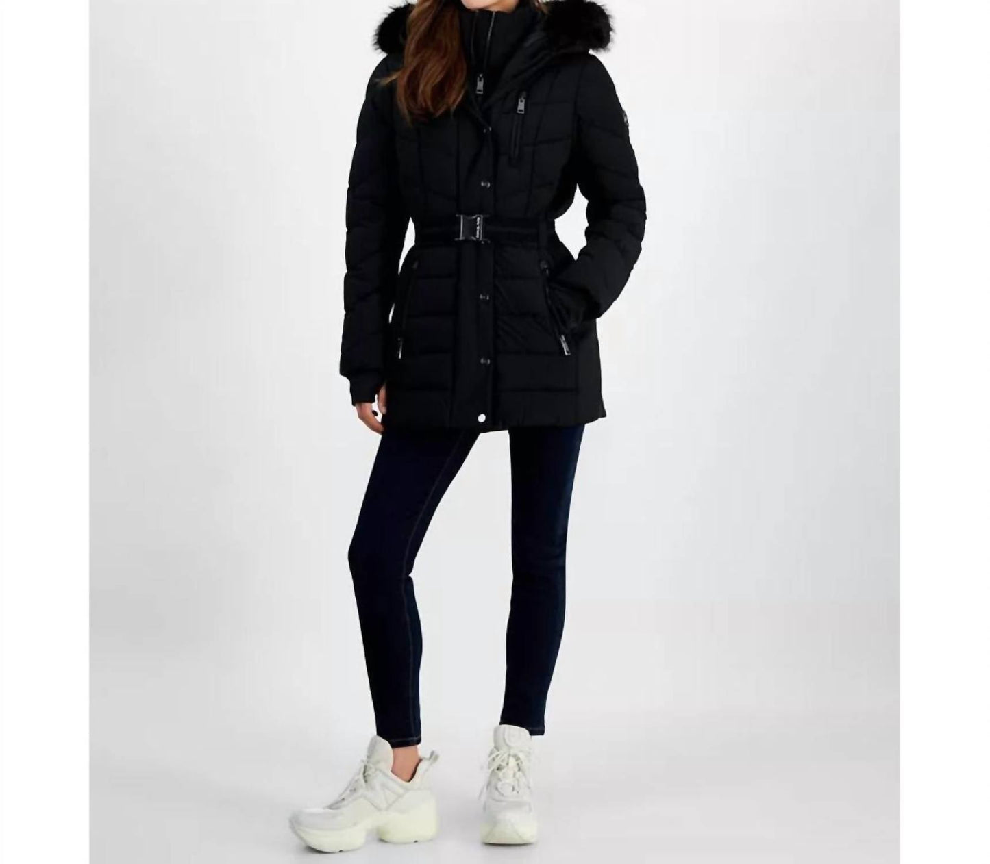 Michael Kors - Belted Faux-fur-trim Hooded Puffer Coat