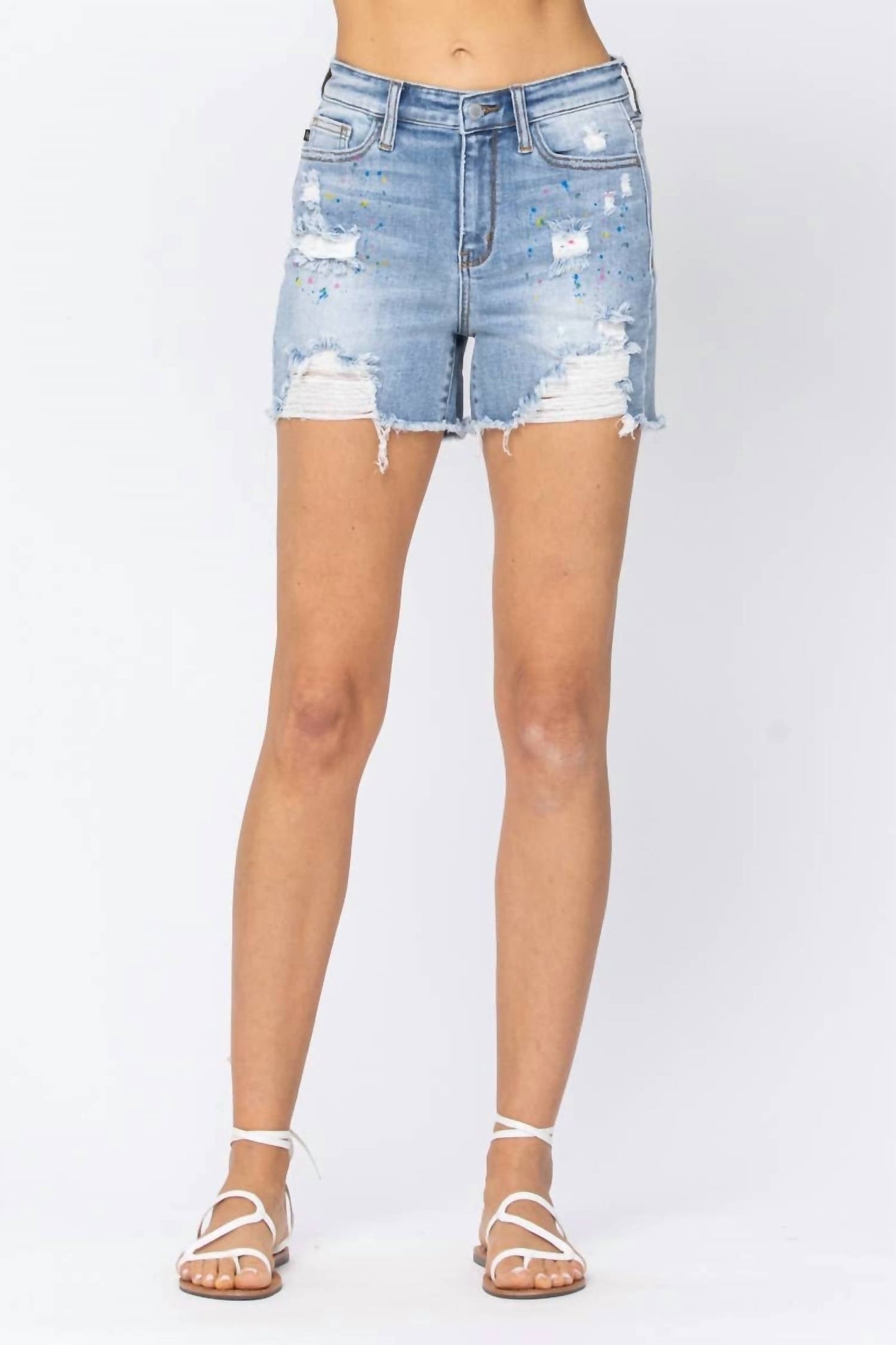 Judy Blue - High Rise Paint Splash Destroy Shorts