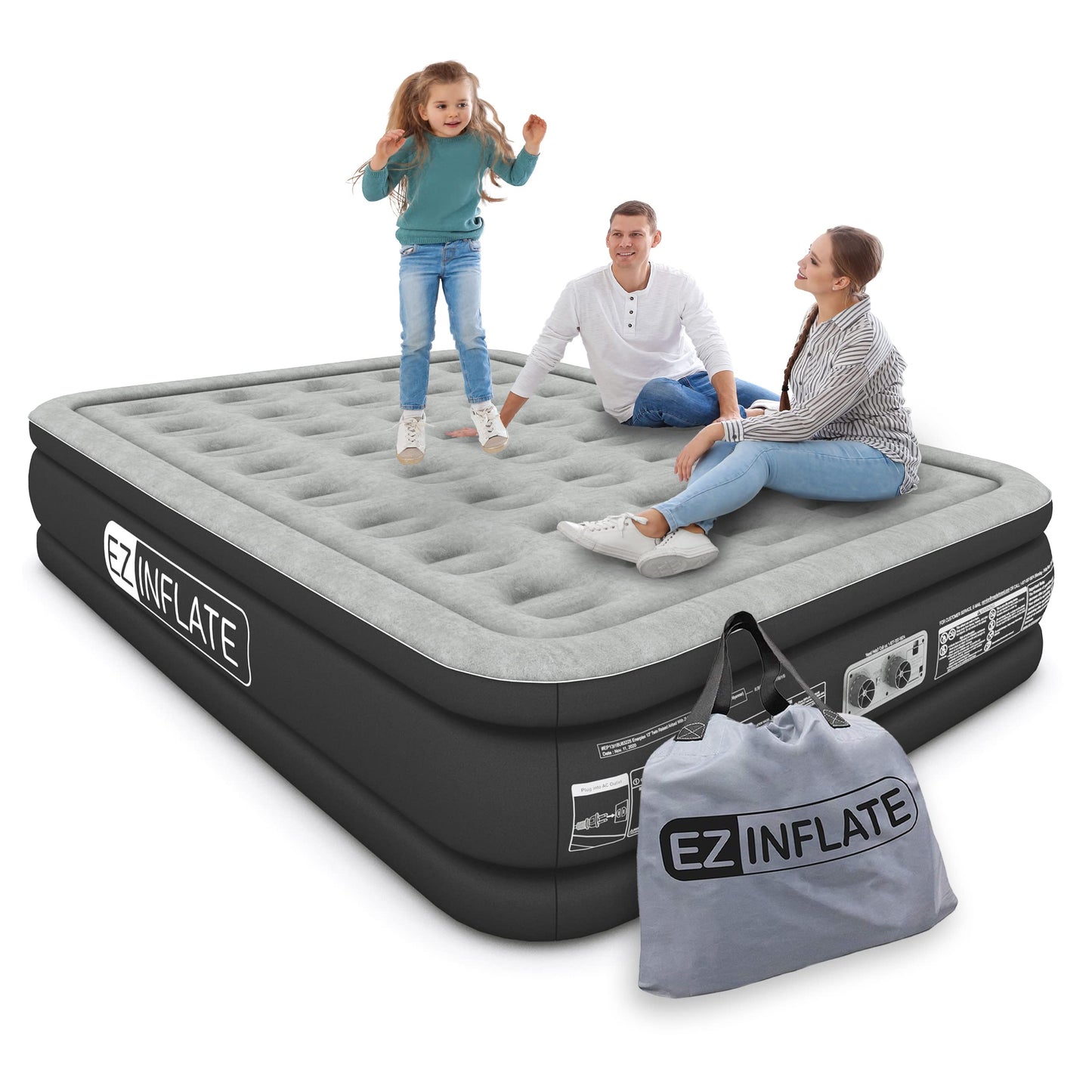 EZ INFLATE Double High Luxury Air Mattress with Built in Pump