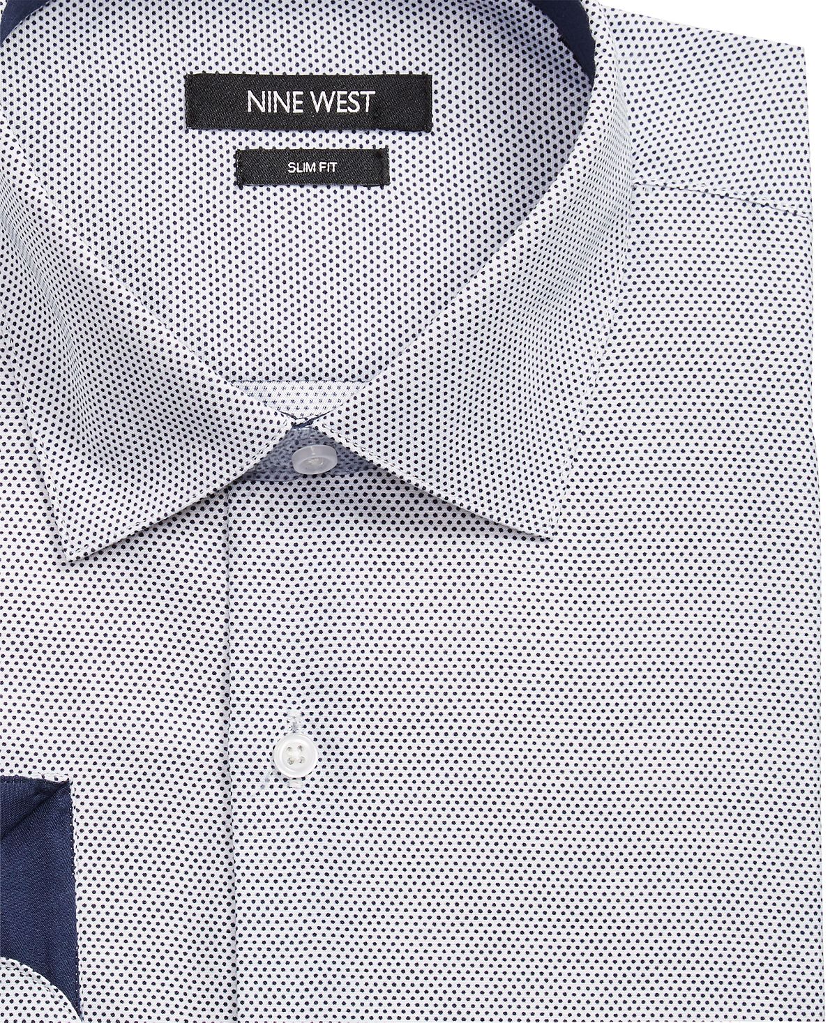 Nine West Men's Slim Fit Dot Print Dress Shirt White Size 15X32