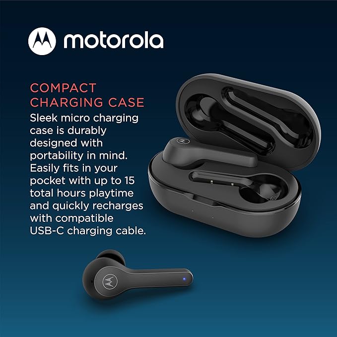 Motorola Moto Buds 085-True Wireless Bluetooth Earbuds with Microphone and USB-C Charging Case - IPX5 Water Resistant, Smart Touch-Control, Lightweight Comfort-Fit, Clear Sound & Deep Bass - Black